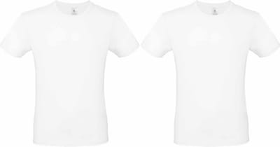 Set van 2x stuks wit basic t-shirt met ronde hals voor heren - katoen - 145 grams - witte shirts / kleding, maat: S (48)