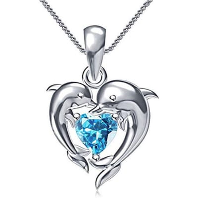 Sterling Dolfijn Blauw Hart CZ Ketting Vrouwen Bruid Bruiloft Sleutelbeenkettinkje Kettingen Fancy Cadeau Statement Sieraden gray