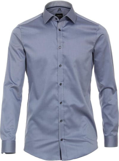 VENTI body fit overhemd - blauw twill (contrast) - Strijkvriendelijk - Boordmaat: 38