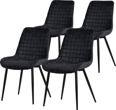 Eetkamerstoel set van 4 zwart met fluwelen bekleding en stalen poten Keukenstoel met rugleuning ML design