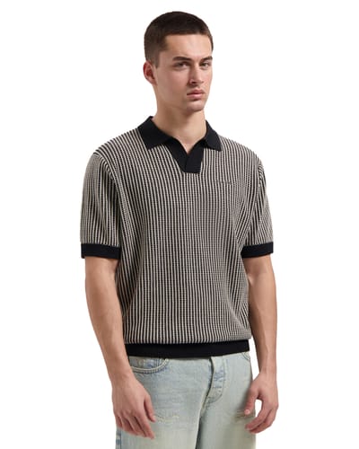Pure Path Poloshirt Ladder Stitch Knitted Polo 26010807 02 Black Mannen Maat - S