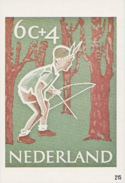 Briefkaart met afbeelding Indiaantje spelen postzegel