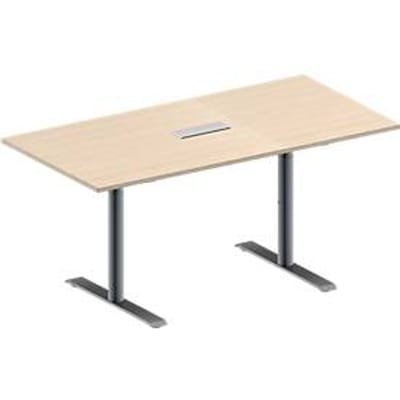 Schäfer Shop Genius Vergadertafel MODENA FLEX, in hoogte verstelbaar, 3-voudige contactdoos, rechthoekige vorm, T-poot ronde buis, B 1600 x D 800 mm, esdoornpatroon