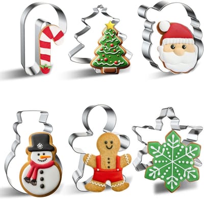 Famanu - Kerst koekjesvormen set van 6 roestvrij staal met feestelijke motieven