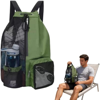 1 stuk - Strandrugzak van mesh - Zwemtas met trekkoord - Rugzak met trekkoord - Sportrugzak - Gymrugzak - Verstelbaar - Groen - Geschikt voor reizen, school, sport, strand en vakantie