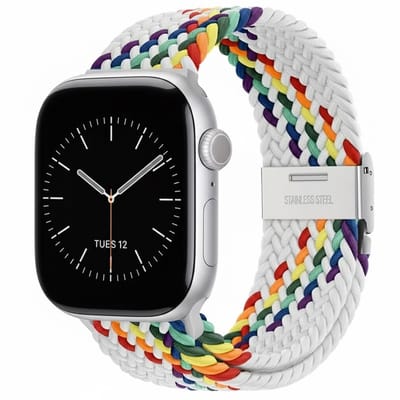 Veelkleurig nylon horlogebandje geschikt voor Apple Watch dames en heren 38 mm / 40 mm / 41 mm / 42 mm (serie 10 / 11), elastisch gevlochten smartwatch bandje zonder gesp, regenboog multicolor stretch vervangend horloge bandje