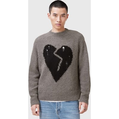 AllSaints Luvheart Crew Gunmetal Grey Taglia: XXL | Maglioni a maglia Outlet | Uomo | Grigio
