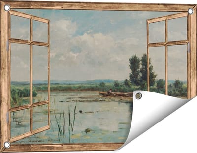 Gards Tuinposter Doorkijk Plas bij Loosdrecht - Willem Roelofs - 60x40 cm - Tuindoek - Tuindecoratie - Wanddecoratie buiten - Tuinschilderij
