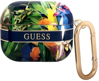Guess TPU Flower Print Case voor Apple Airpods Pro 1 (1e generatie) - Blauw