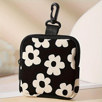 Porte-monnaie multifonctionnel chic à imprimé floral et étui pour écouteurs - Porte-clés et porte-cartes, cadeau parfait pour les femmes white