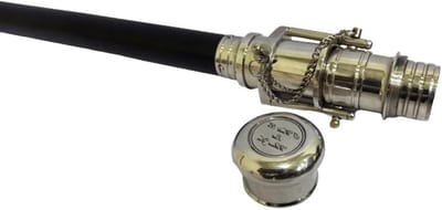Houten Wandelstok - Messing Telescoop - Stijlvol Wandelen - Verborgen Handvat - 36-38 Inch - Zwart