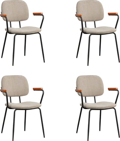 Bronx71® Scandinavische eetkamerstoel Oskar taupe gerecyclede stof - Eetkamerstoelen set van 4 - stoel