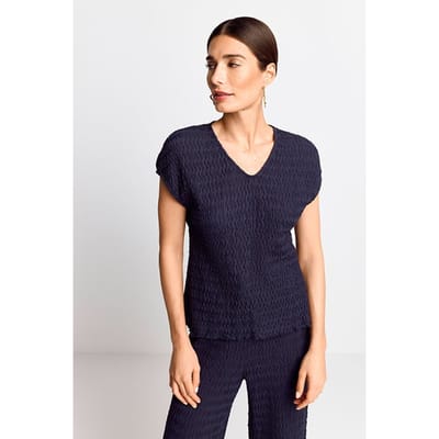 Rich & Royal Crinkled Shirt Midnight Blue Size: XS | Blouses Outlet | Dames | Blauw