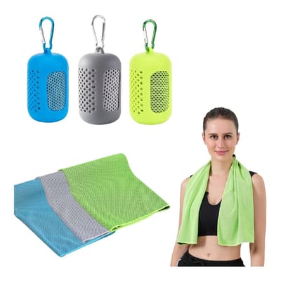 Peysaitr - Koelhanddoek set - Sneldrogende sporthanddoek - Fitness & Outdoor - Met siliconen etui & haak - Lichtblauw/Grijs/Groen - 30x90 cm - 3 stuks
