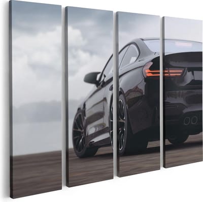 Artaza Canvas Schilderij Vierluik Zwarte Sportwagen Auto Van Achter - 80x60 - Foto Op Canvas - Canvas Print