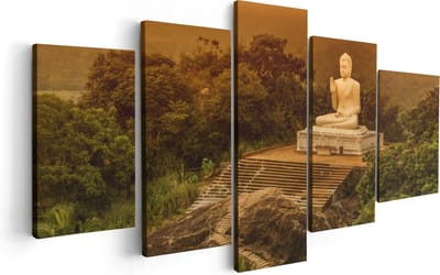 Artaza Canvas Schilderij Vijfluik Boeddha Beeld Bij Een Tempel In Het Bos - 100x50 - Foto Op Canvas - Canvas Print