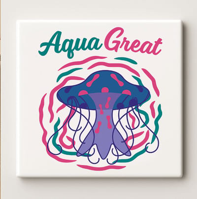 Aqua Great Keramische Tegel 15x15 cm – Kleurrijk Kwallen Ontwerp – Moderne Maritieme Wanddecoratie & Cadeau voor Zee Liefhebbers