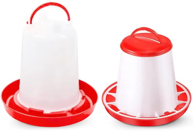 Anjing set met waterbak (1,5 L) en voerbak (1 L), automatische voer- en waterbak voor kuikens, hangende waterbak voor kippen, automatische waterbak voor pluimvee, waterbak voor kippen.