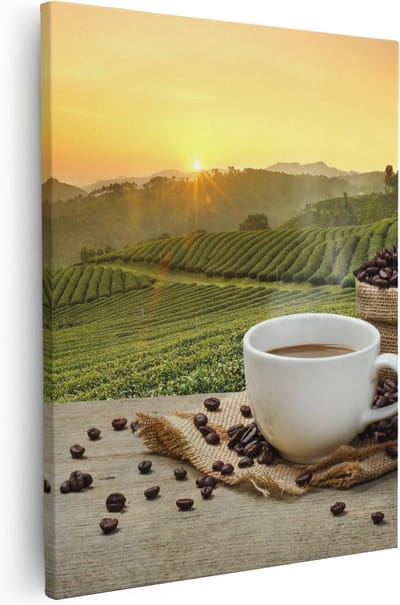 Artaza Canvas Schilderij Landschap - 40x50 cm - Wanddecoratie Natuur - Muurdecoratie Koffie - Kamer Accessoires Zonsondergang