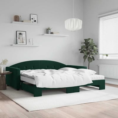 vidaXL - Slaapbank - onderschuifbed - matrassen - 100x200cm - fluweeldonkergroen