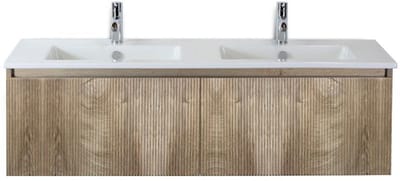 Frozen 3D Badmeubelset 140 cm - Greeplijst in Kleur - Grain Oak - Keramische Wastafel Wit 2 Kraangaten