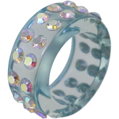 Behave - Ring - Trendy brede damesring – Blauw acryl – Met iriserende kristallen – Y2K & Futuristische stijl – Nikkelvrij