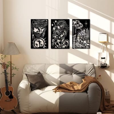 Minimalistische Metalen Wanddecoratie Zwart - Set van 3 Stuks voor Woonkamer en Slaapkamer