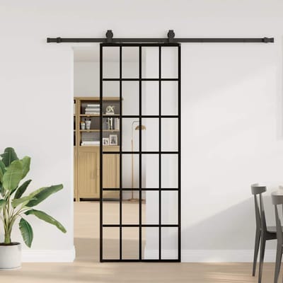 vidaXL - Schuifdeur - met - beslagset - 76x205 - cm - ESG - glas - zwart