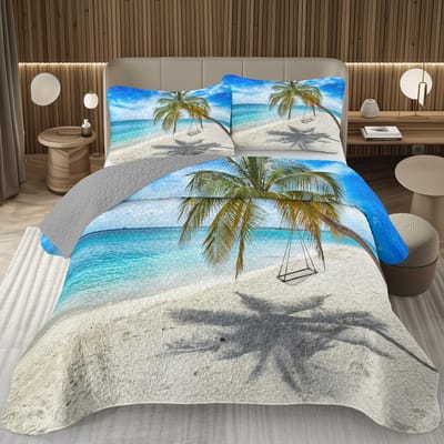 Strand Sprei Tropische Palmboom Quilt Set Twin King Size Zee Oceaan Zeelandschap Kustthema Beddengoedsets EU Single 135x200cm