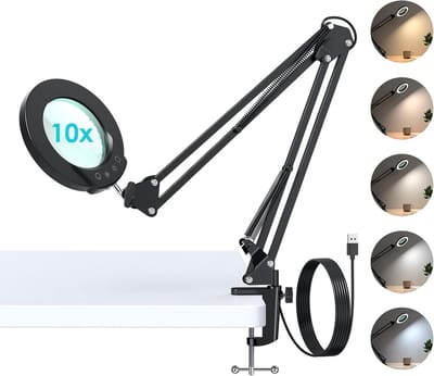 Vergrootglas met Licht en Standaard - 8x Vergroting, Dimbaar, Zwenkarm en Klem voor Hobby en Lezen