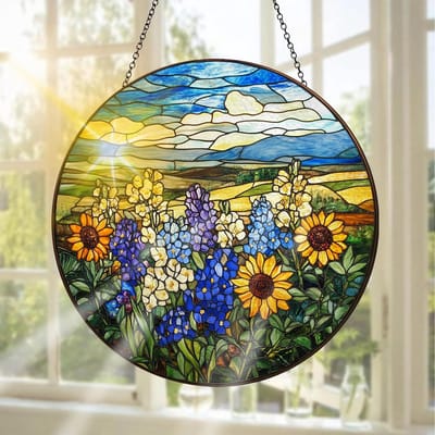Dailygoods- Raamdecoratie Glas-in-Lood - Handgemaakt - 20 x 20 cm - Raamhanger - Decoratie Voor Binnen/Buiten - Hoogwaardig Gekleurd Glas
