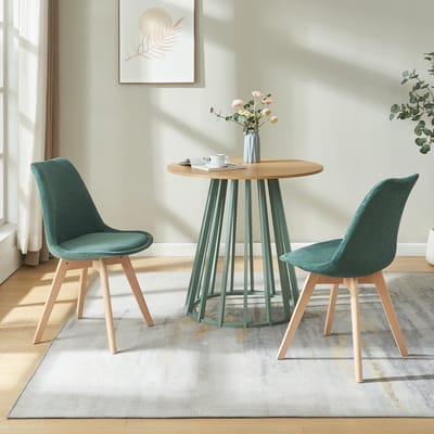 Eetkamerstoelen Fläten set van 2 stuks corduroy donkergroen en naturel [en.casa]