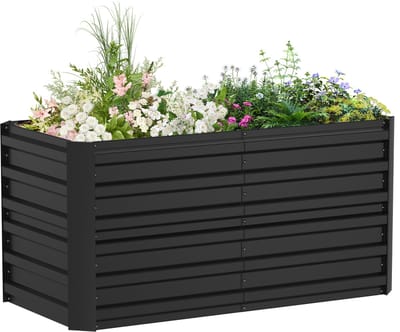 NAIZY Verhoogde Bak Gegalvaniseerd Staal 180x90x58cm Moestuinbak bloembak grote plantenbak voor buiten koude bak tuinbed Rechthoekig voor tuinbalkon, Zwart