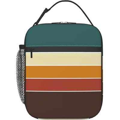 Iconische 70s Scandinavische Vintage Strepen in Herfstkleuren Geïsoleerde Lunchtas voor Kinderen School Koeltas Thermische Voedseldoos Draagtas Lunchboxen One Size