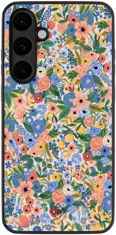 Casimoda® hoesje - Geschikt voor Samsung Galaxy S25 FE - Blue Gardens - Zwart TPU Backcover - Bloemen - Blauw