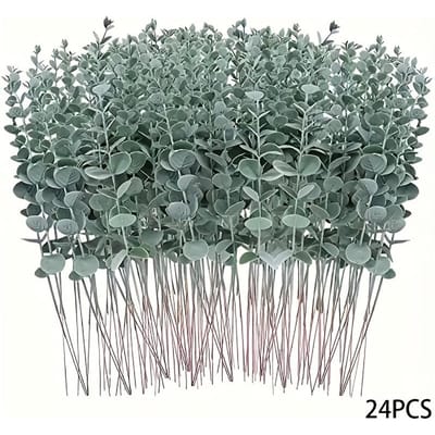 24 STUKS Kunstbloem Eucalyptus Blad Stelen, Herfst Decoratie Nep Planten Bruiloft DIY Bloemstuk 24pcs gray