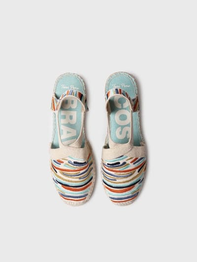 Dames espadrille met sleehak en veelkleurig borduurwerk | MONTJOI