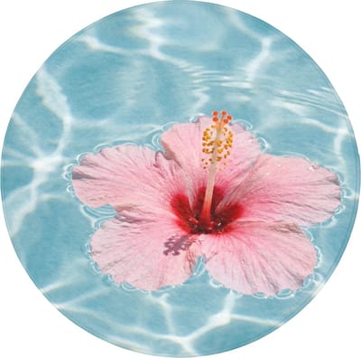 Badmat rond 70x70 cm - Antislip - Hibiscus - Water - Roze - Badmatten voor badkamer - Badkamermat - Douchemat - Ronde badkamer mat