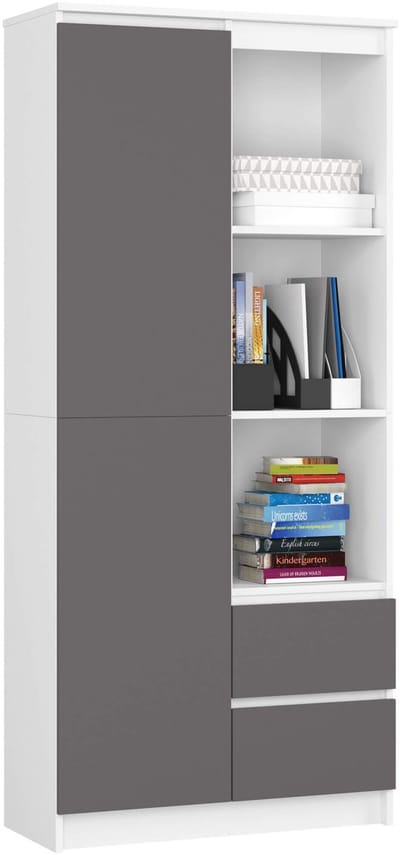 Kantoorkast R11 R80 met 2 Lades en 1 Deur / AKORD Furniture Factory / Wit - Grafietgrijs / 80 x 180 x 35 cm