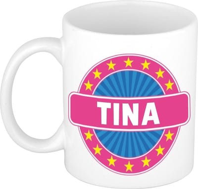 Bellatio Decorations - Tina voornaam - koffiemok - beker - wit/roze - 300 ml - Cadeau - Dames - Collega - Moederdag - Verjaardag