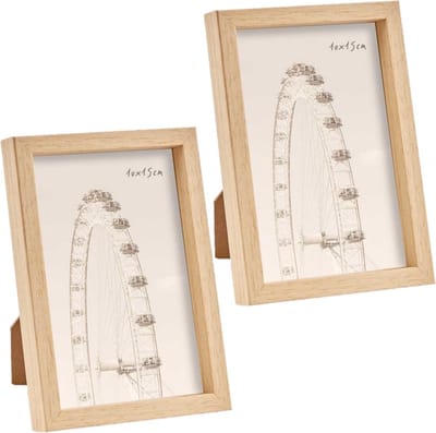 Fotolijst - 2x stuks - houtlook - kunststof/glas - 17 x 12 cm - voor foto van 10 x 15 cm - staand/hangend