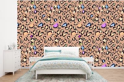 Behang - Fotobehang Panterprint - Regenboog - Patroon - Breedte 320 cm x hoogte 240 cm
