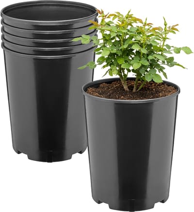 Garronda Set van 5 ronde kunststof bloempotten met drainagegaten voor tuin (Zwart, Ø18 x 21,5 cm (4L)) GD-KW-RR