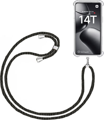 Telefoonkoord + Hoesje Geschikt voor Xiaomi 14T - Lengte Verstelbaar - Telefoonketting - Shock Proof Case - Zwart