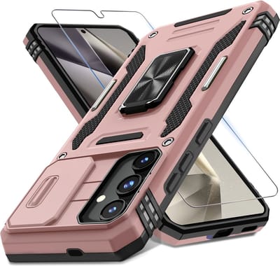Arara Backcover Hoesje Geschikt voor Samsung Galaxy S24 Ultra- Met draaibare Ringhouder en Camerabescherming - inclusief gehard glas Screenprotector - Rosegoud