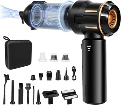 Draadloze Handstofzuiger, 4-in-1 Mini Auto Stofzuiger Stofblazer, 16.000 Pa Krachtige Krachtige Zuigkracht borstelloze motor, 6000mAh batterij, 1-touch leegmaken, EVA-tas, voor auto/thuis Zwart