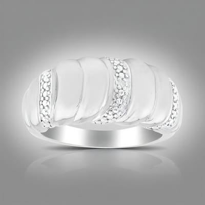Cavill - Zilveren ring met I3 ronde diamant 0,005 ct - 925 sterling zilver - golfvormig modern elegant damessieraad - maat 18, 19, 21