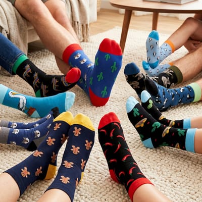 Sokken heren - 12 paar - grijs - bruin - zwart - blauw - met leuke print - maat 40- 45 - mix - random - surprise - cadeau voor hem - Kerst cadeau - giftbox - verjaardagscadeau - vaderdag cadeau - geschenk man