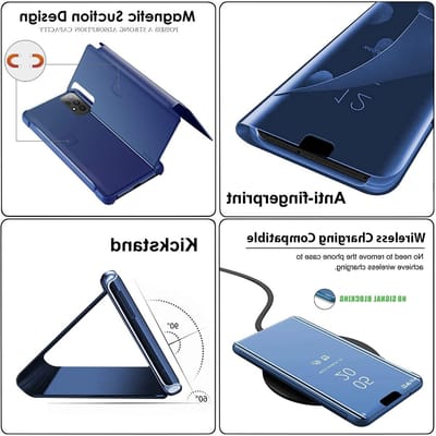 Bookstyle Mirror Makeup Smart View Stand Hoes voor Samsung Galaxy S25 FE - Beschermende Flip Case in Blauw met Stijlvolle Reflectie en Praktische Functionaliteit