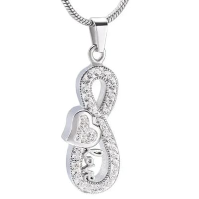 Aramat Jewels | Gedenkhangers | RVS Infinity Ashanger – Oneindig Teken Zilverkleurig Gedenksieraad | infinity-love-kristal-zilverkleur-4x1.5cm | |20mm | Staal | Volwassenen | Verkleurd niet